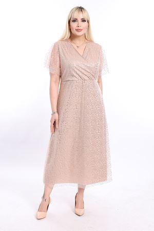 Kruvaze Yaka Büyük Beden Payetli  Abiye Elbise 7C-2326