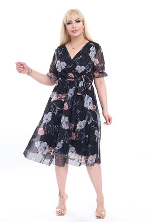 Kruvaze Yaka Büyük Beden Yazlık Elbise 13D-2362