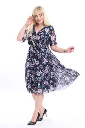 Kruvaze Yaka Büyük Beden Yazlık Elbise 15E-2376