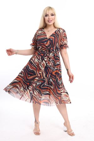 Kruvaze Yaka Büyük Beden Yazlık Elbise 42A-2374