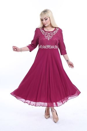 Nakışlı Uzun Büyük Beden Abiye Elbise F10-2339