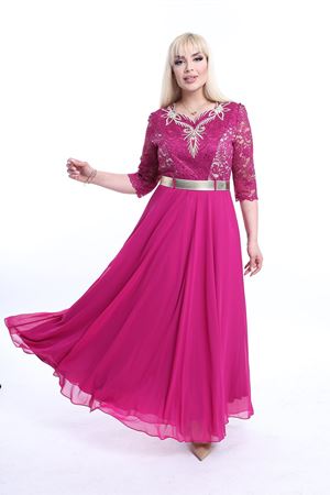 Nakışlı Uzun Büyük Beden Abiye Elbise F10-2349