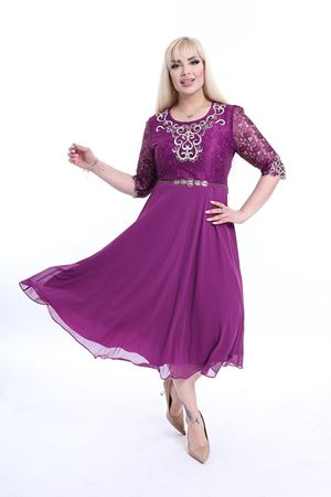Nakışlı Dantel Büyük Beden Abiye Elbise F10-2350