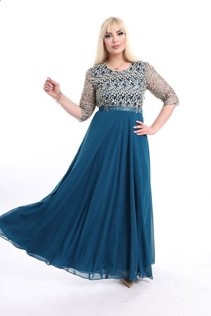 Nakışlı Dantel Büyük Beden Abiye Elbise F10-2351