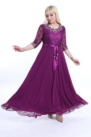 Nakışlı Dantel Büyük Beden Abiye Elbise F10-2352