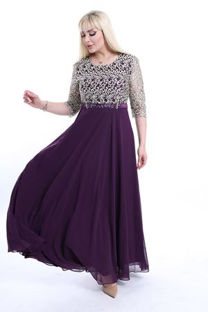 Nakışlı Dantel Büyük Beden Abiye Elbise F10-2345