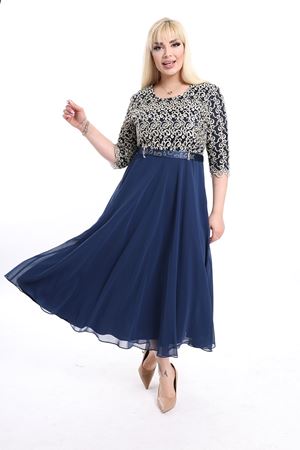 Nakışlı Dantel Büyük Beden Abiye Elbise F10-2346