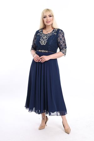 Nakışlı Dantel Büyük Beden Abiye Elbise F10-2353
