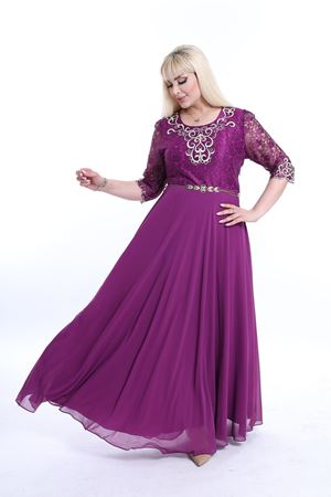 Nakışlı Dantel Büyük Beden  Abiye Elbise F10-2354