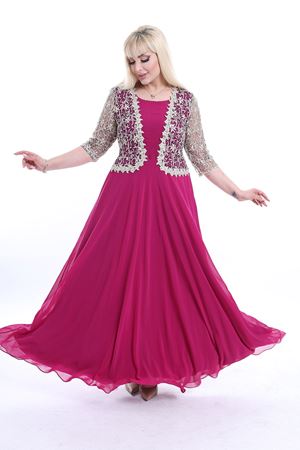 Nakışlı Büyük Beden Fuşya Abiye Elbise F10-2355