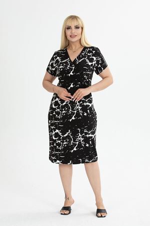 Kruvaze Yaka Siyah Büyük Beden Elbise 30A-2382