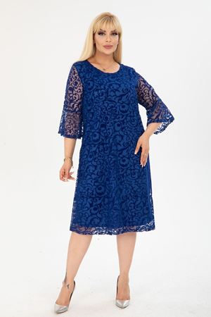 İspanyol Kol Büyük Beden Saks Abiye Elbise 37A-2406