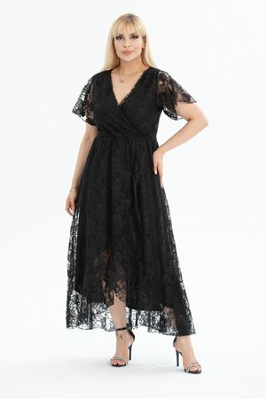 Kruvaze Yaka Büyük Beden Dantel Elbise 30A-2409