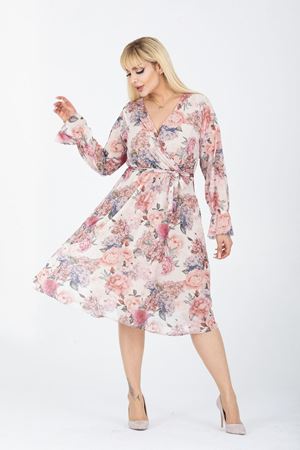 Kruvaze Yaka Büyük Beden Uzun Kol Elbise 21D-2410