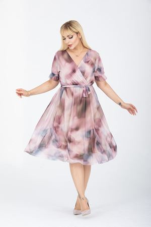 Kruvaze Yaka Büyük Beden Kısa Kol Elbise 3A-2413