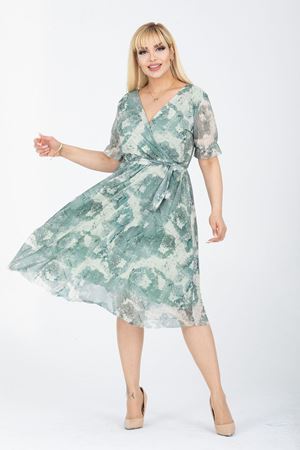 Kruvaze Yaka Büyük Beden Kısa Kol Elbise 35B-2412