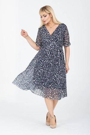 Kruvaze Yaka Büyük Beden Kısa Kol Elbise 29E-2415