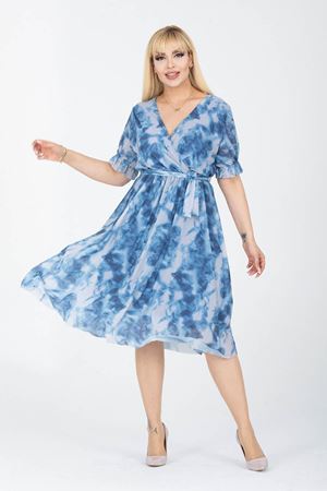 Kruvaze Yaka Büyük Beden Kısa Kol Elbise 41C-2414