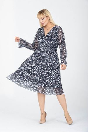 Kruvaze Yaka Büyük Beden Uzun Kol Elbise 10C-2416