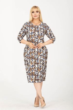 Jakarlı Cepli Kışlık Büyük Beden Elbise 5B-2422