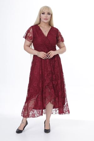Kruvaze Yaka Büyük Beden Dantel Elbise 10B-2446