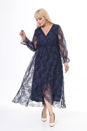 Kruvaze Yaka Uzun Kol Büyük Beden Dantel Elbise 41A-2450