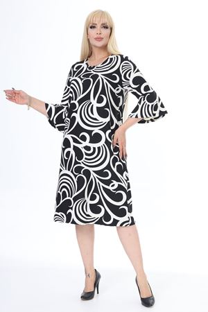 Volan Kol Kışlık Büyük Beden Kloş Elbise 26E-2453