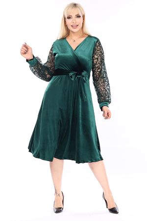 Büyük Beden Kruvaze Yaka Kadife Elbise 42A-2461