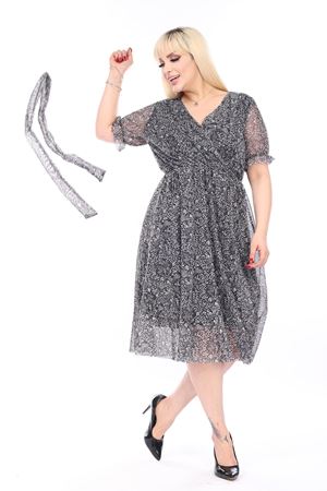 Kruvaze Yaka Büyük Beden Yazlık Elbise 41C-2500