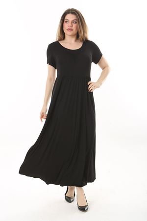 Siyah Büyük Beden Esnek Uzun Elbise 25A-2507