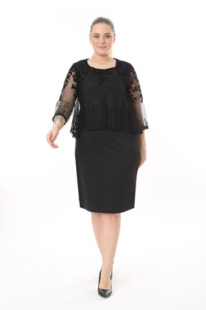 Büyük Beden Pelerinli Siyah Abiye Elbise 30A-2515