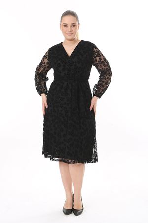 Kruvaze Yaka Büyük Beden Siyah Abiye Elbise 32A-2522