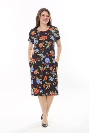 Yazlık Cepli Desenli Büyük Beden Elbise 26A-2538