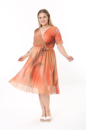 Kruvaze Yaka Büyük Beden Kısa Kol Elbise 30A-2530