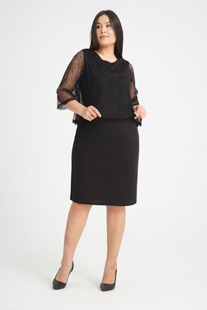 Büyük Beden Pelerinli Siyah Abiye Elbise 15B-2546