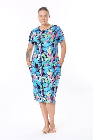 Yazlık Cepli Desenli Büyük Beden Elbise 24C-2558