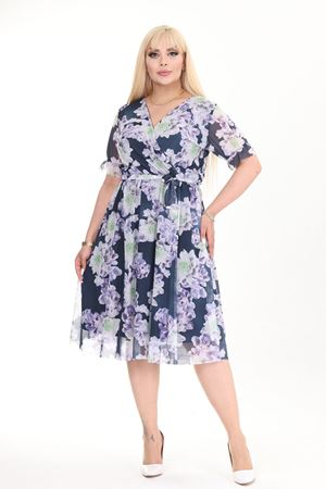 Kruvaze Yaka Büyük Beden Desenli Kısa Kol Yazlık Elbise 29D-2574