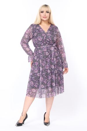 Kruvaze Yaka Büyük Beden Uzun Kol Elbise 43B-2587