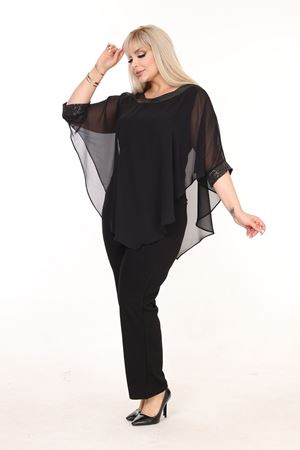 Büyük Beden Siyah Renk Altın Detaylı Trend Bluz 26B-2594