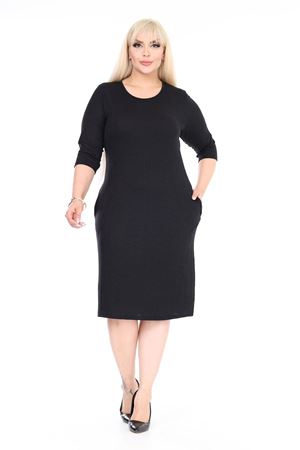 Çift Cepli Kışlık Büyük Beden Esnek Siyah Elbise 34C-2608