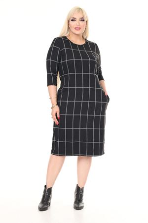 Çift Cepli Kışlık Büyük Beden Esnek Desenli Elbise 7D-2616