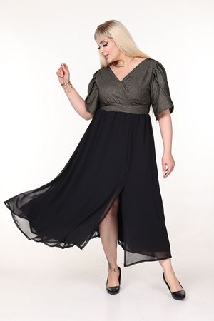 Kruvaze Yaka Sırt Detaylı Büyük Beden Abiye Elbise 42B-2636