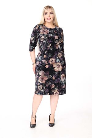 Çift Cepli Kışlık Büyük Beden Kadife Elbise 27D-2638