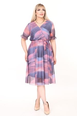 Kruvaze Yaka Büyük Beden Kısa Kol Yazlık Elbise 41E-2645