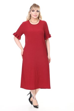 Yazlık Kısa Kol Esnek Büyük Beden Bordo Elbise 22E-2658