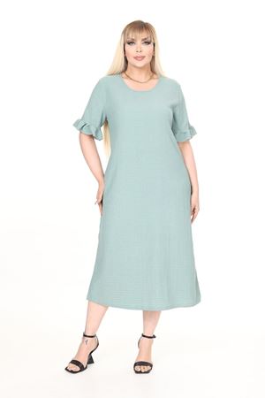 Yazlık Kısa Kol Esnek Büyük Beden Mint Elbise 21C-2666