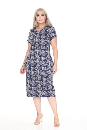 Büyük Beden Likralı Viskon Cepli Desenli Elbise 45C-2696