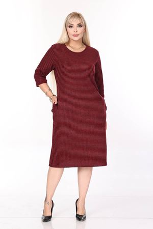 Çift Cepli Desenli Esnek Kışlık Büyük Beden Midi Elbise 45A-2699