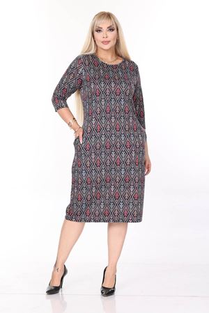 Çift Cepli Desenli Esnek Kışlık Büyük Beden Midi Elbise 44A-2701