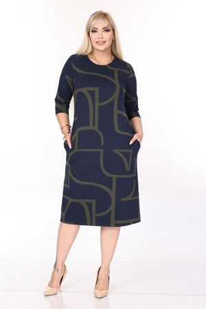 Çift Cepli Desenli Esnek Kışlık Büyük Beden Midi Elbise 44A-2708